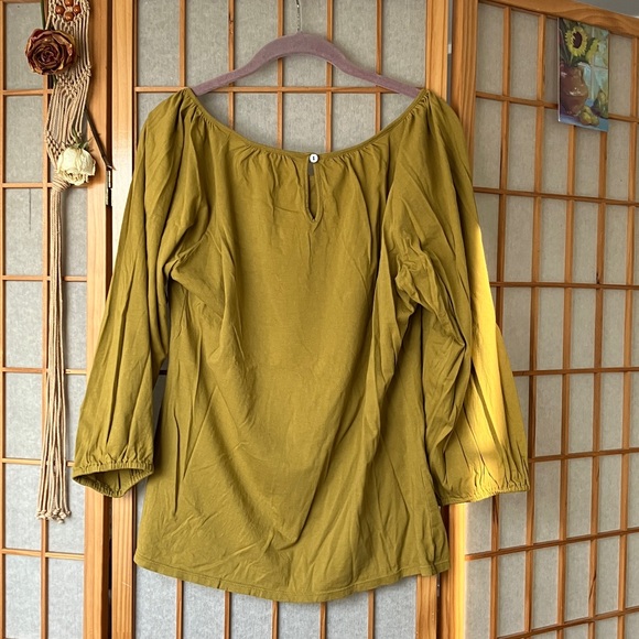 Garnet Hill M Olive Green Ruffle Long-Sleeved Top - Picture 3 of 6